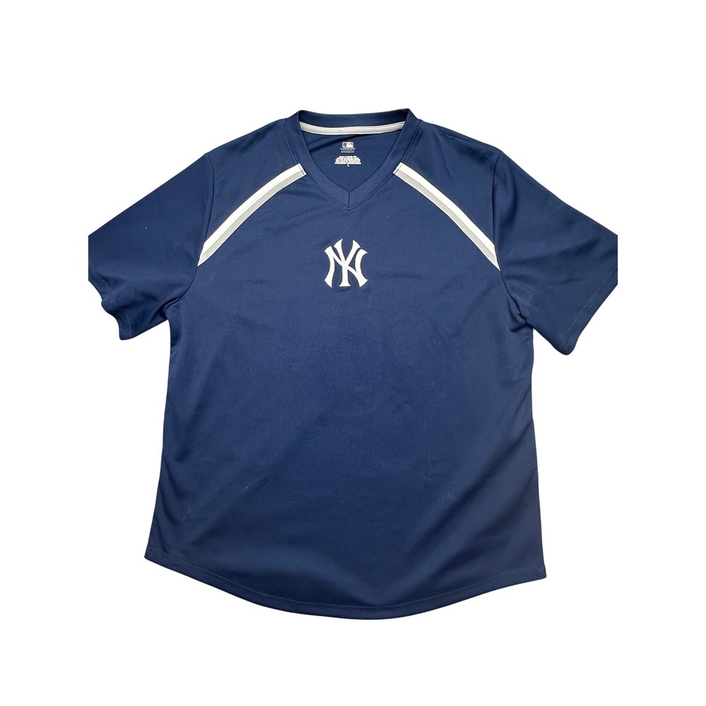 New York Yankees MLB Genuine Merchandise Navy Blue V-Neck Jersey Shirt Mens L